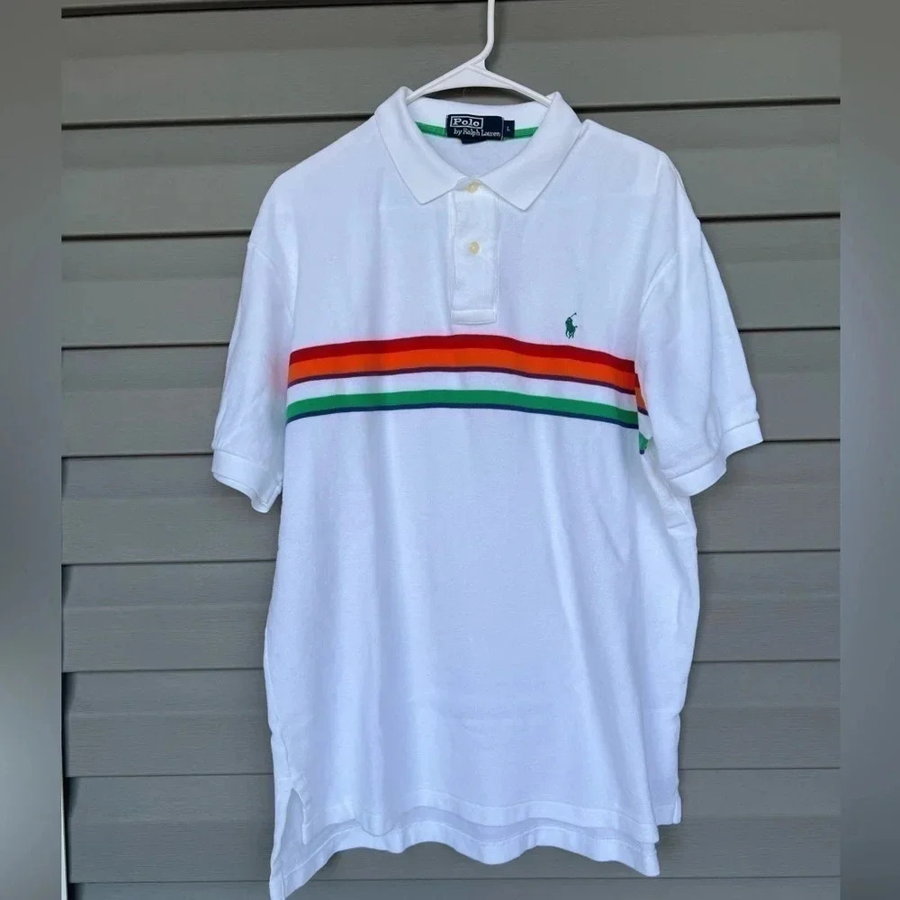 Polo Ralph Lauren Vintage White Stripes Polo Sz L